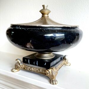 Black Marbled Resin Lidded Footed Urn
